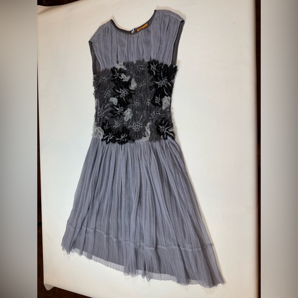 Tory Burch Faith Dress XS grey floral double lined midi sleeveless FLAW (bin G) - Picture 11 of 16